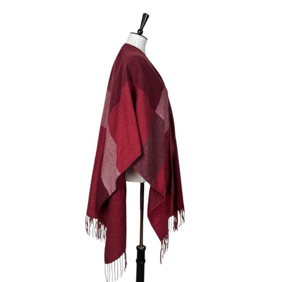 Woolrich Cozy Blanket Scarf Wrap Open Front Fringe Burgundy Pink Women One Size - Picture 4 of 12